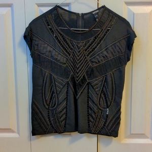 Embellished beaded cut away shirt